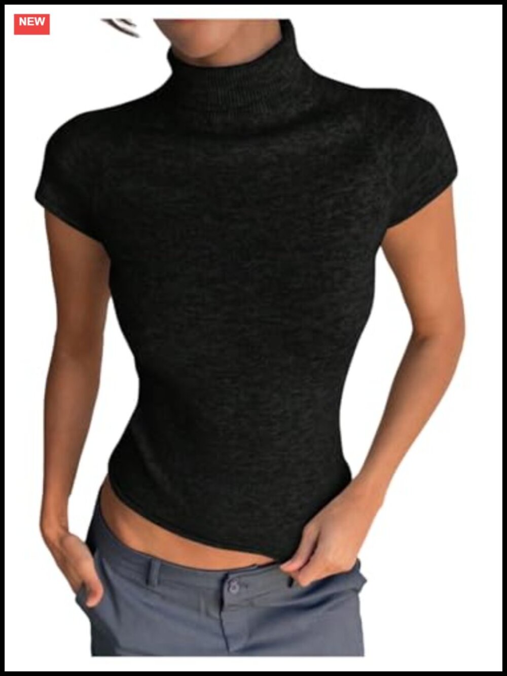 Women's Short Sleeve Turtleneck Sweater Cropped Knit Top Lightweight